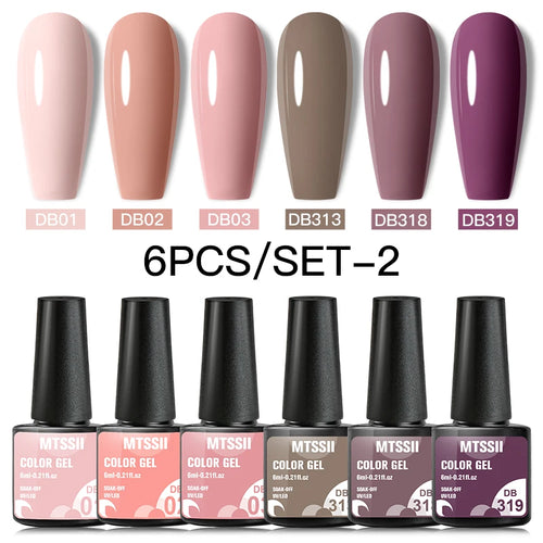 6PCS/SET Color Nail Gel Polish Set Kits  Base Top Coat  Varnish Soak