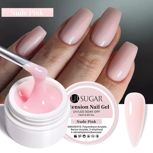 UR SUGAR 15ml Extension Nail Gel Polish Nails Finger Form Clear Nude