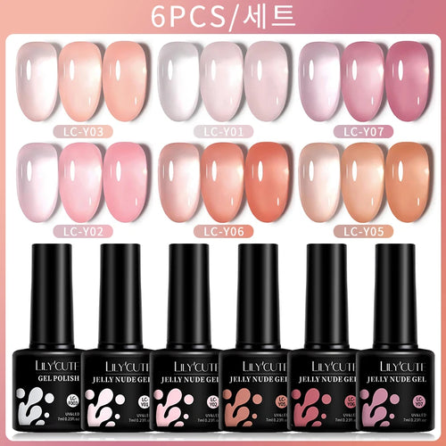 LILYCUTE 6PCS/SET 7ml Jelly Pink Nude Translucent Gel Nail Polish Set