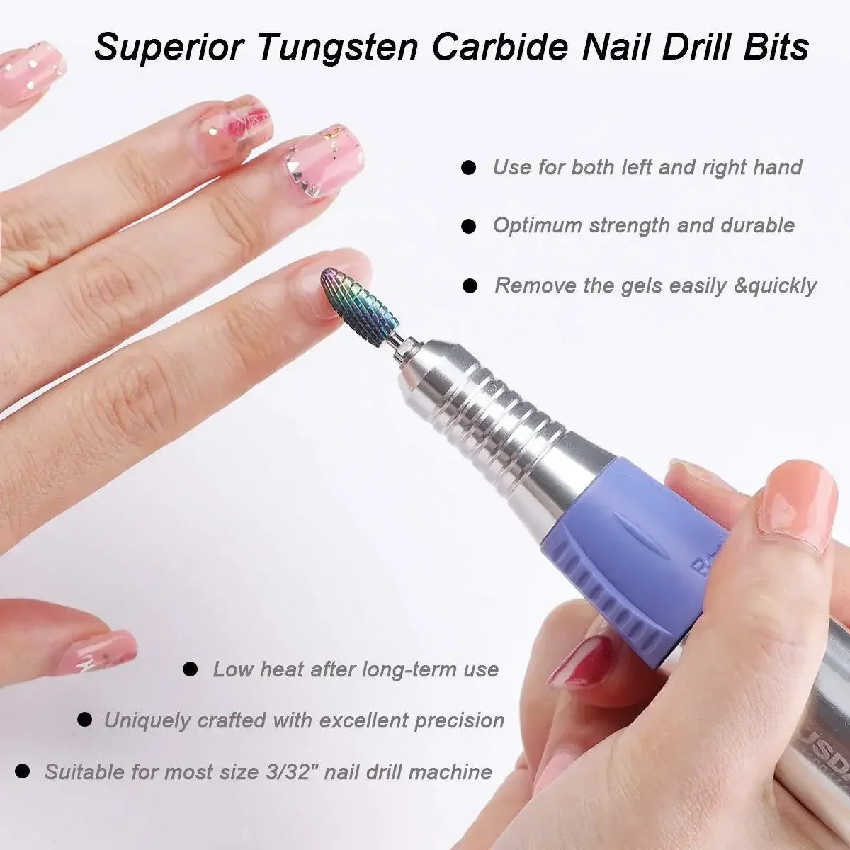 Nail Drill Bits for Acrylic Gel Nails Tungsten Carbide Nail Bits for