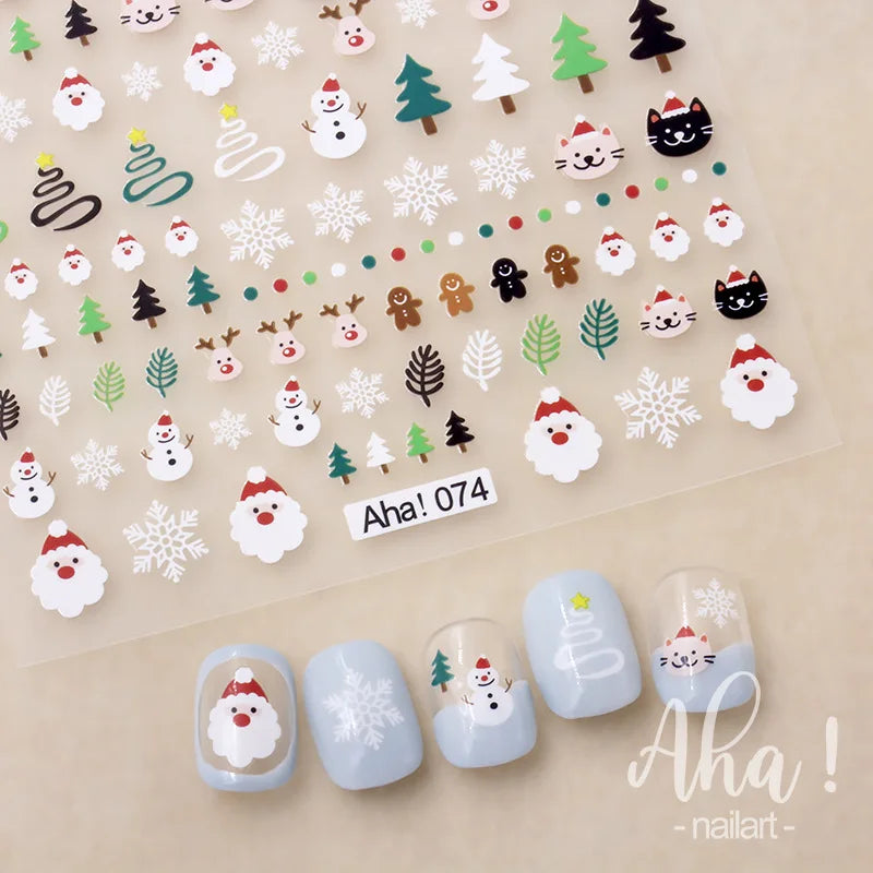 1PC Christmas Santa Claus Elk Nail Art Stickers 3D Snowflake New Year