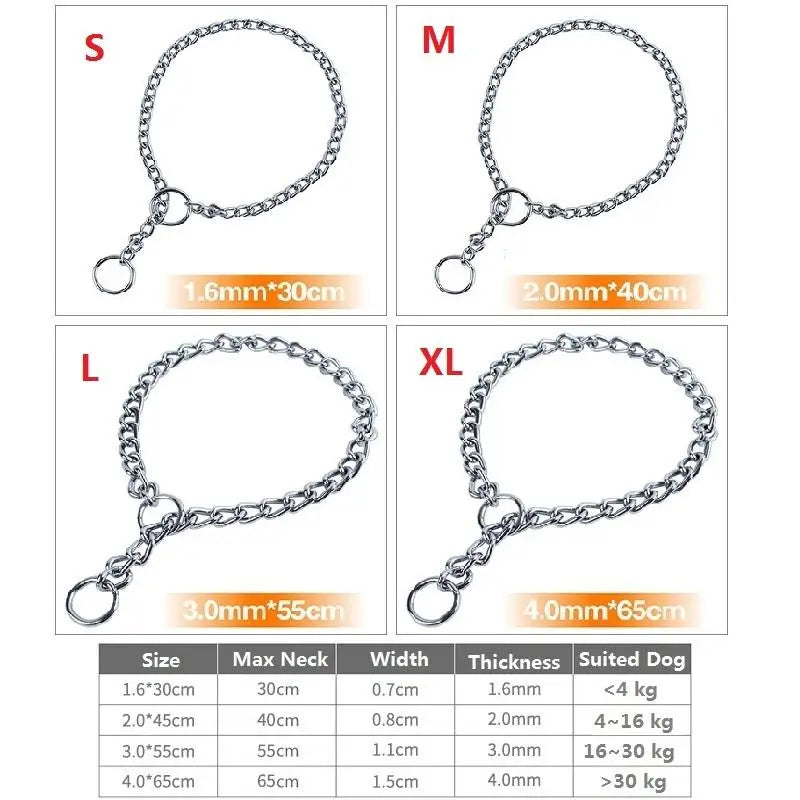 4 Size Stainless Steel Slip Chain Collar for Dog Adjustable Pet