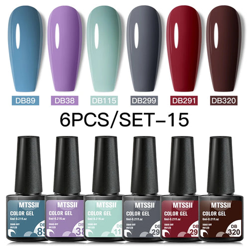 6PCS/SET Color Nail Gel Polish Set Kits  Base Top Coat  Varnish Soak