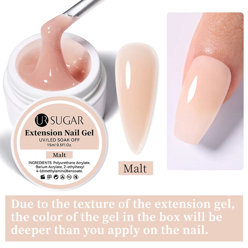 UR SUGAR 15ml Extension Nail Gel Polish Nails Finger Form Clear Nude