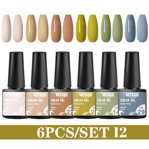 6PCS/SET Color Nail Gel Polish Set Kits  Base Top Coat  Varnish Soak