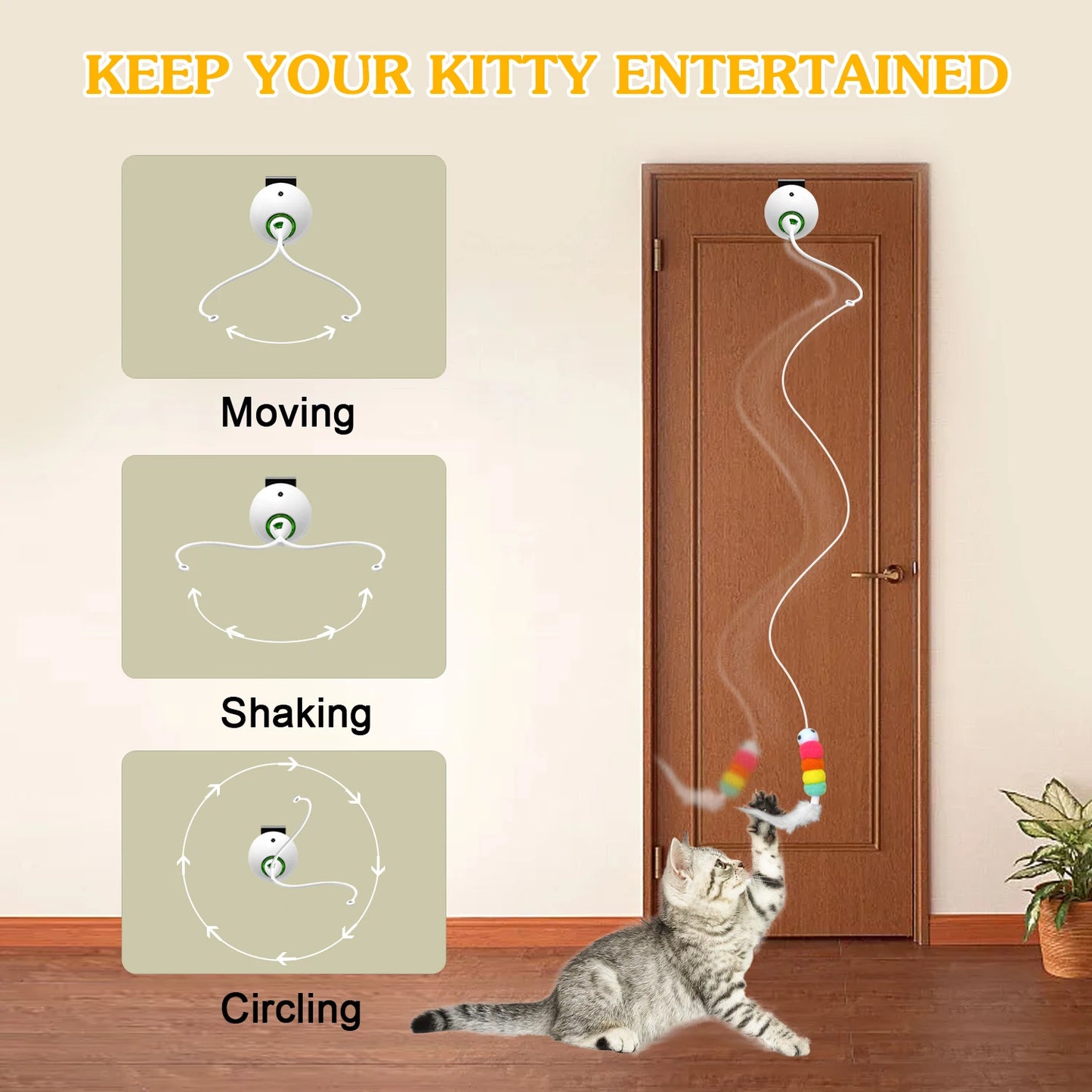 Interactive Cat Feather Toys, Hanging Electric Cat Toys for Indoor