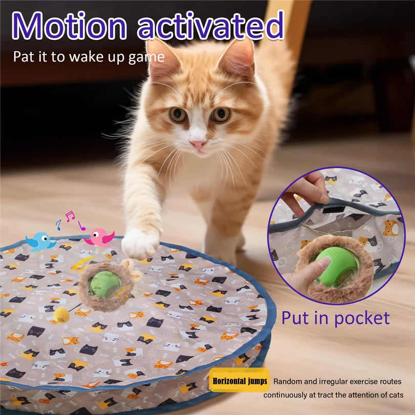 Interactive Cat Toys Ball Fast Rolling in Pouch Hide and Seek Kitten