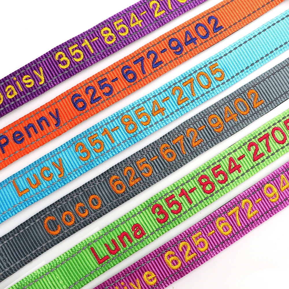 Embroidered Nylon Dog Collar Free Custom Dogs Collar Reflective Pet ID