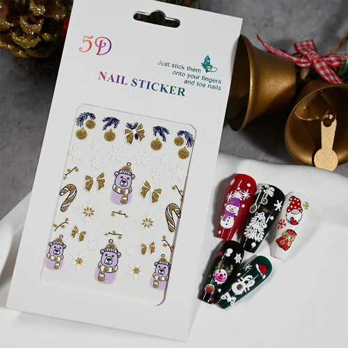 1PC Christmas Santa Claus Elk Nail Art Stickers 3D Snowflake New Year