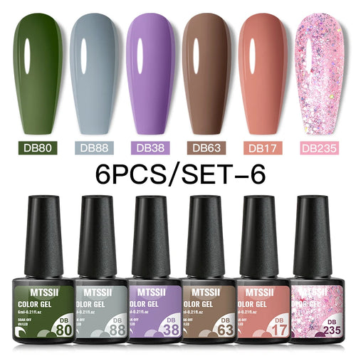 6PCS/SET Color Nail Gel Polish Set Kits  Base Top Coat  Varnish Soak