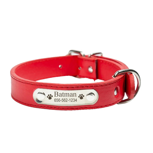 Personalized PU Leather Dog Collar Durable Adjustable Engrave Name ID