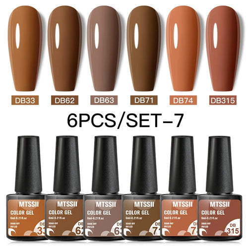 6PCS/SET Color Nail Gel Polish Set Kits  Base Top Coat  Varnish Soak