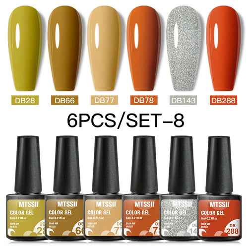 6PCS/SET Color Nail Gel Polish Set Kits  Base Top Coat  Varnish Soak