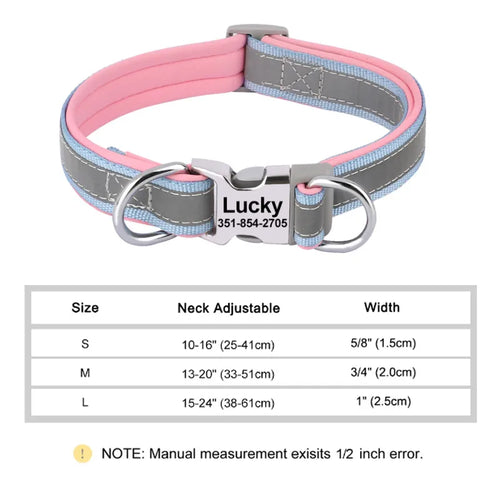 Reflective Personalized Dog Collar Engrave ID Nylon Collars Soft