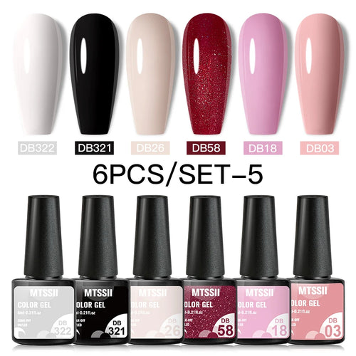 6PCS/SET Color Nail Gel Polish Set Kits  Base Top Coat  Varnish Soak