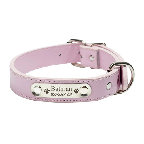 Personalized PU Leather Dog Collar Durable Adjustable Engrave Name ID