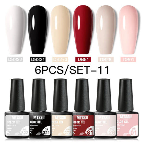 6PCS/SET Color Nail Gel Polish Set Kits  Base Top Coat  Varnish Soak