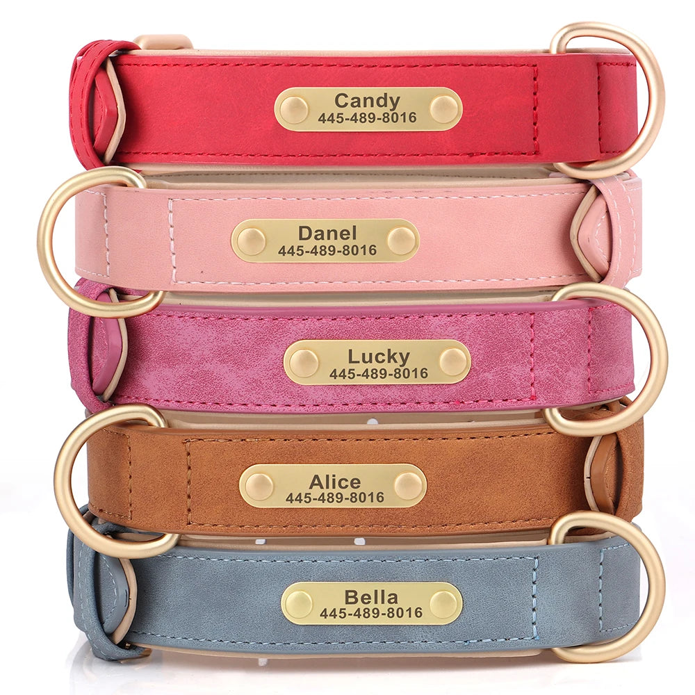 Personalized Dog Collar Leash PU Leather Dog Collars Pet Walking Lead