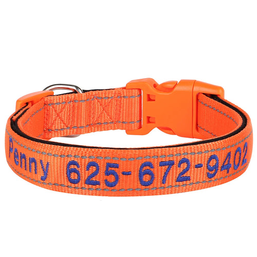 Embroidered Nylon Dog Collar Free Custom Dogs Collar Reflective Pet ID