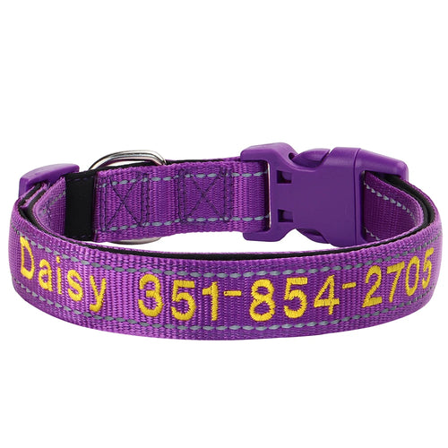 Embroidered Nylon Dog Collar Free Custom Dogs Collar Reflective Pet ID