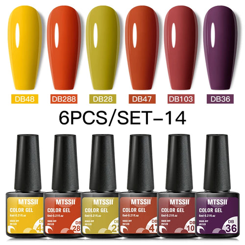 6PCS/SET Color Nail Gel Polish Set Kits  Base Top Coat  Varnish Soak