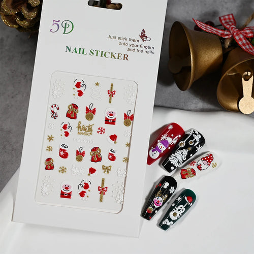 1PC Christmas Santa Claus Elk Nail Art Stickers 3D Snowflake New Year