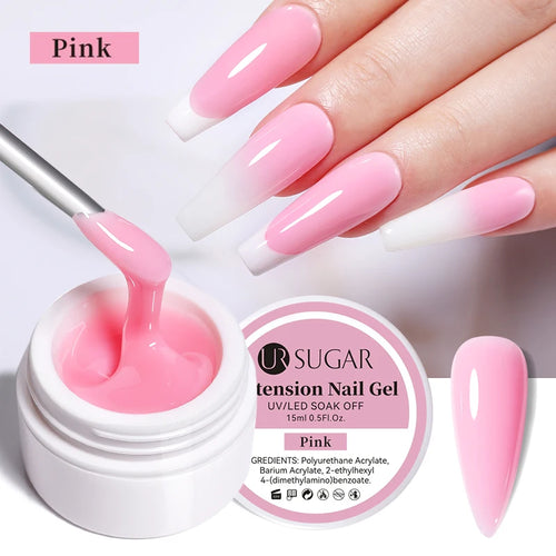 UR SUGAR 15ml Extension Nail Gel Polish Nails Finger Form Clear Nude