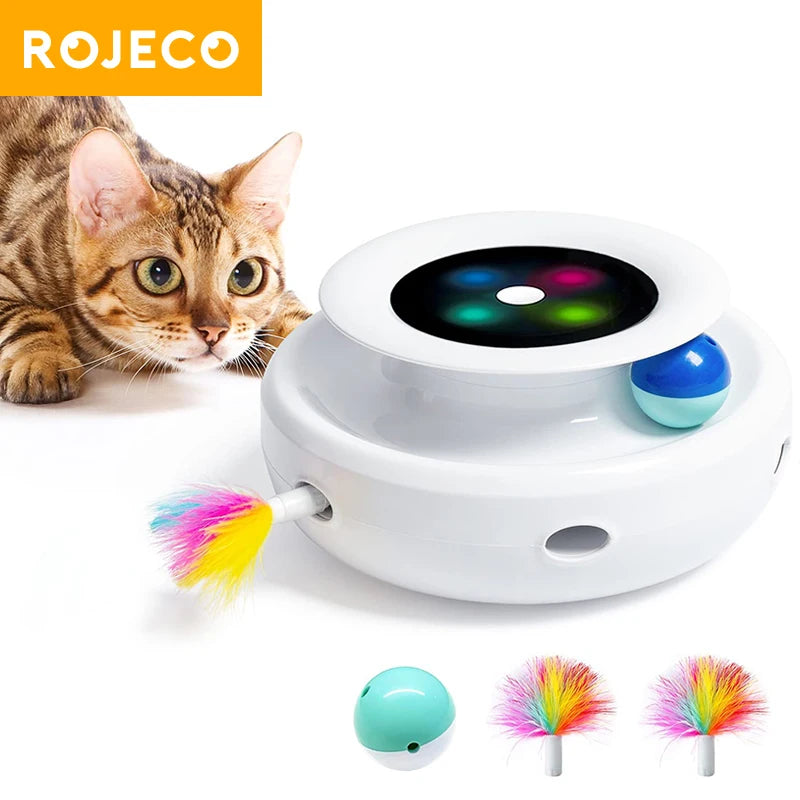 ROJECO 2 in 1 Smart Cat Toys Automatic Feather Fun Ball Toy Set For