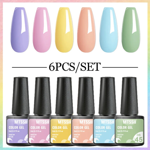 6PCS/SET Color Nail Gel Polish Set Kits  Base Top Coat  Varnish Soak