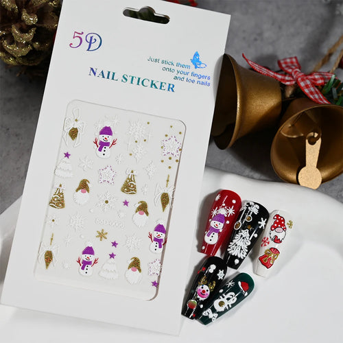 1PC Christmas Santa Claus Elk Nail Art Stickers 3D Snowflake New Year