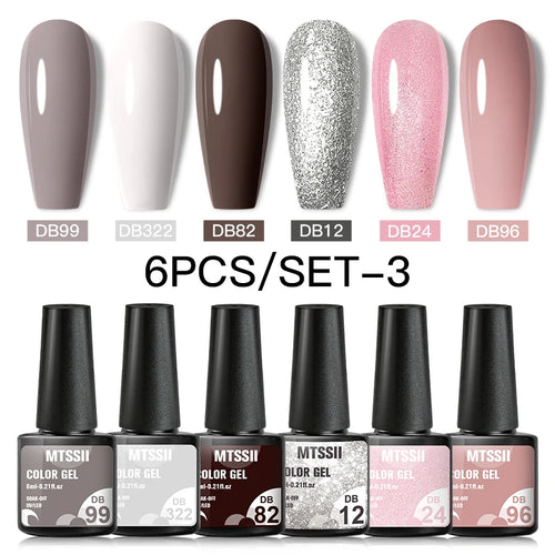 6PCS/SET Color Nail Gel Polish Set Kits  Base Top Coat  Varnish Soak