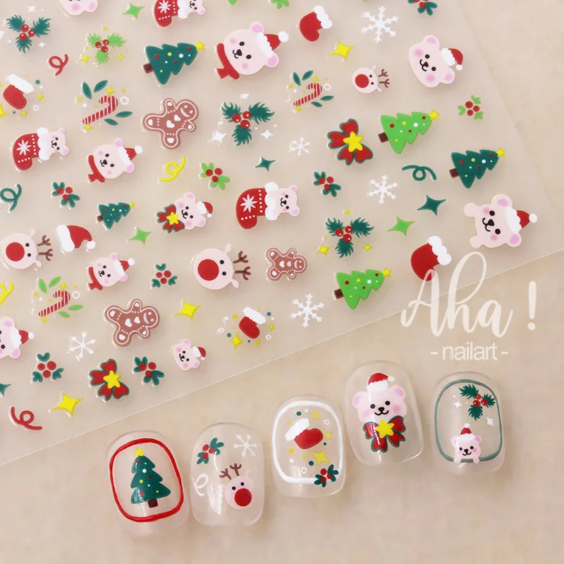 1PC Christmas Santa Claus Elk Nail Art Stickers 3D Snowflake New Year