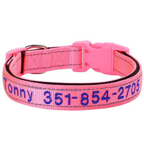 Embroidered Nylon Dog Collar Free Custom Dogs Collar Reflective Pet ID