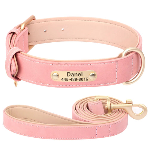 Personalized Dog Collar Leash PU Leather Dog Collars Pet Walking Lead