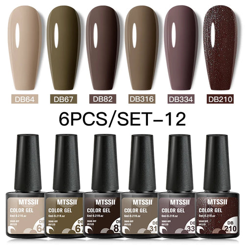 6PCS/SET Color Nail Gel Polish Set Kits  Base Top Coat  Varnish Soak