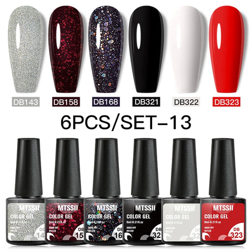 6PCS/SET Color Nail Gel Polish Set Kits  Base Top Coat  Varnish Soak