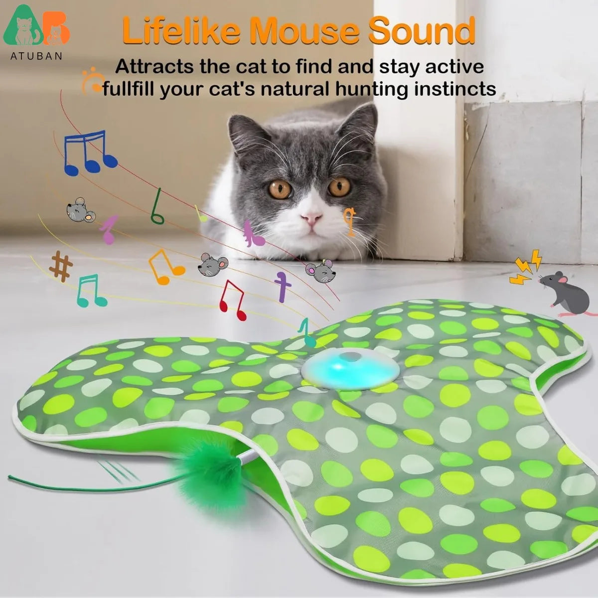 Interactive Cat Toys Rechargeable,Moving Concealed Feathers,Real Mouse