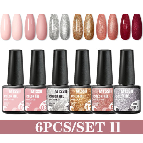 6PCS/SET Color Nail Gel Polish Set Kits  Base Top Coat  Varnish Soak