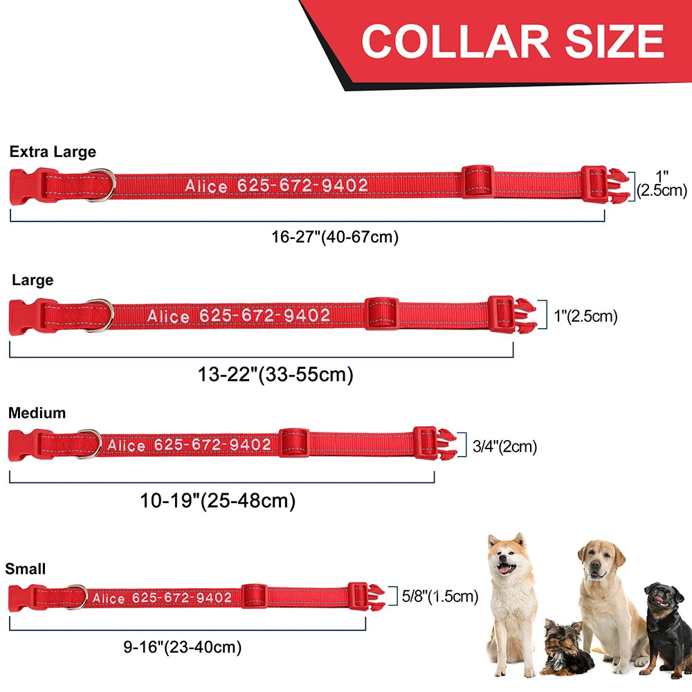 Embroidered Nylon Dog Collar Free Custom Dogs Collar Reflective Pet ID