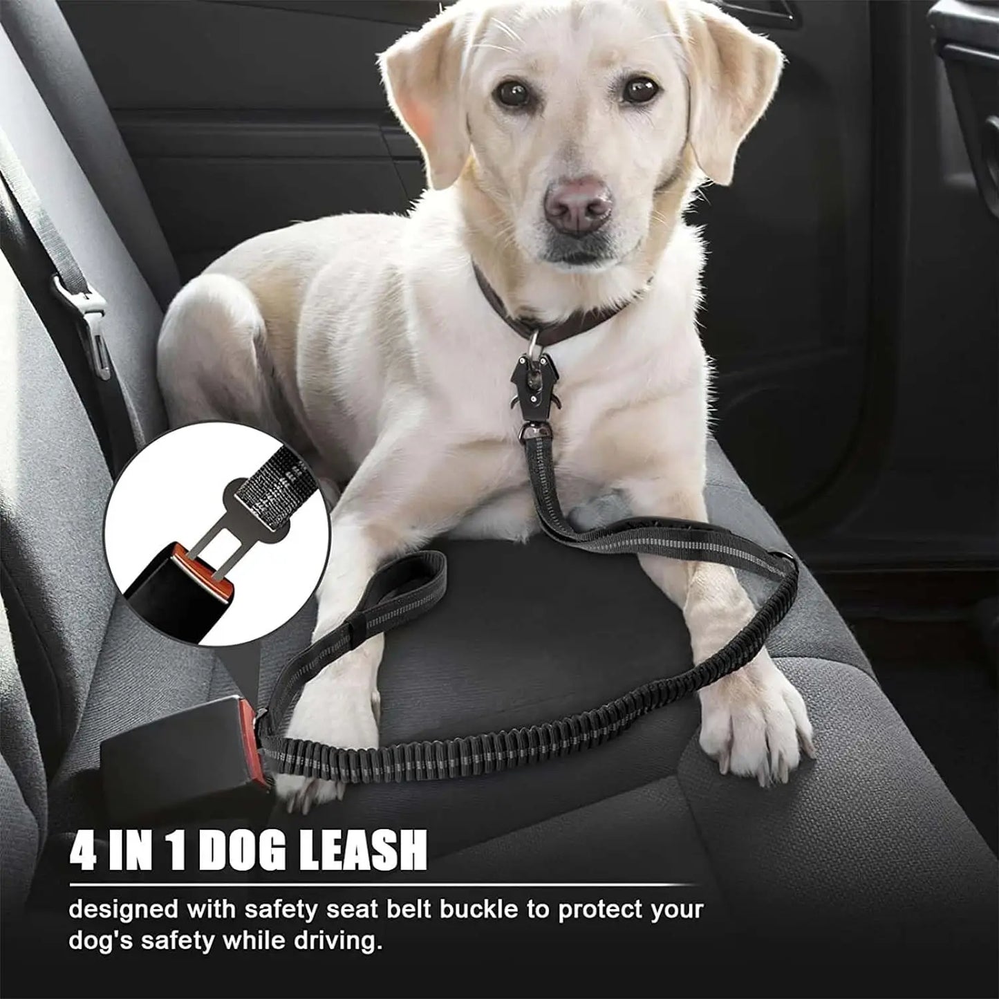 Reflective Shock Absorbing Pet Leashes with Car Seatbelt for Large