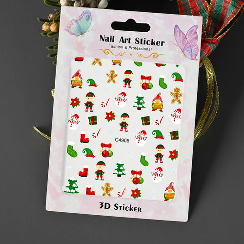 1PC Christmas Santa Claus Elk Nail Art Stickers 3D Snowflake New Year