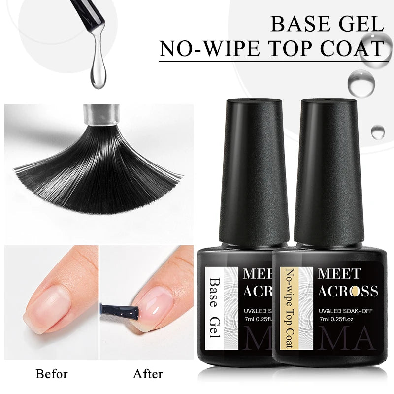 MEET ACROSS 7ml Base Top Coat Gel Polish Soak Off Semi Permanent UV