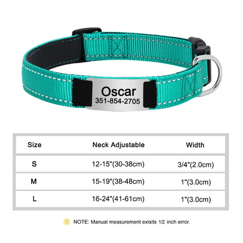 Reflective Personalized Dog Collar Engrave ID Nylon Collars Soft