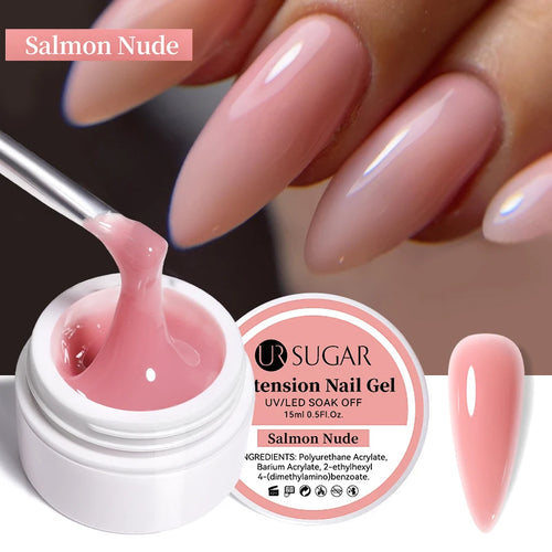 UR SUGAR 15ml Extension Nail Gel Polish Nails Finger Form Clear Nude