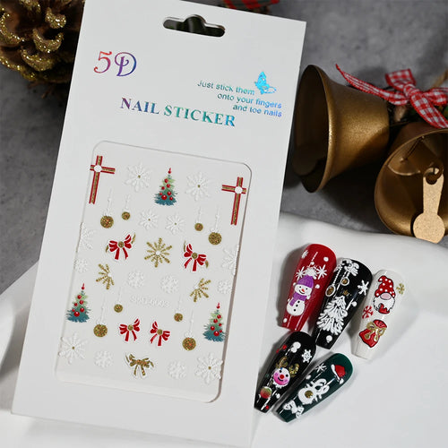 1PC Christmas Santa Claus Elk Nail Art Stickers 3D Snowflake New Year