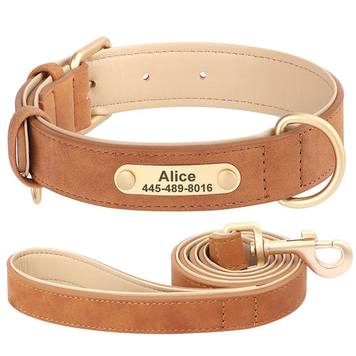 Personalized Dog Collar Leash PU Leather Dog Collars Pet Walking Lead