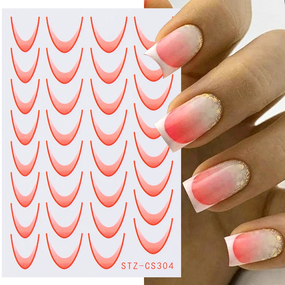 6pcs French Manicure Sticker Gradient Stripe Lines Sliders For Nails