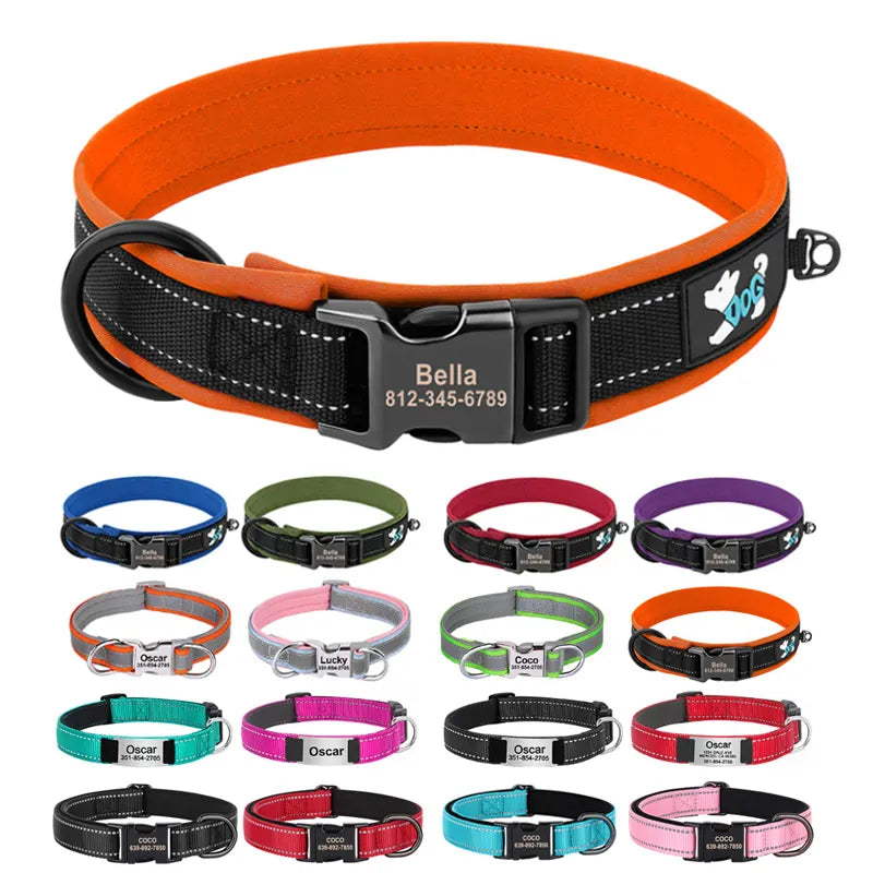 Reflective Personalized Dog Collar Engrave ID Nylon Collars Soft