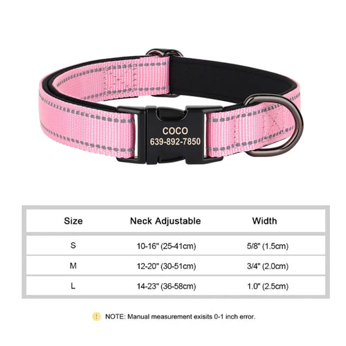 Reflective Personalized Dog Collar Engrave ID Nylon Collars Soft