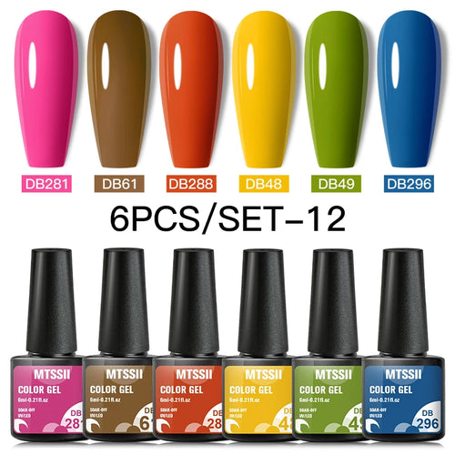 6PCS/SET Color Nail Gel Polish Set Kits  Base Top Coat  Varnish Soak